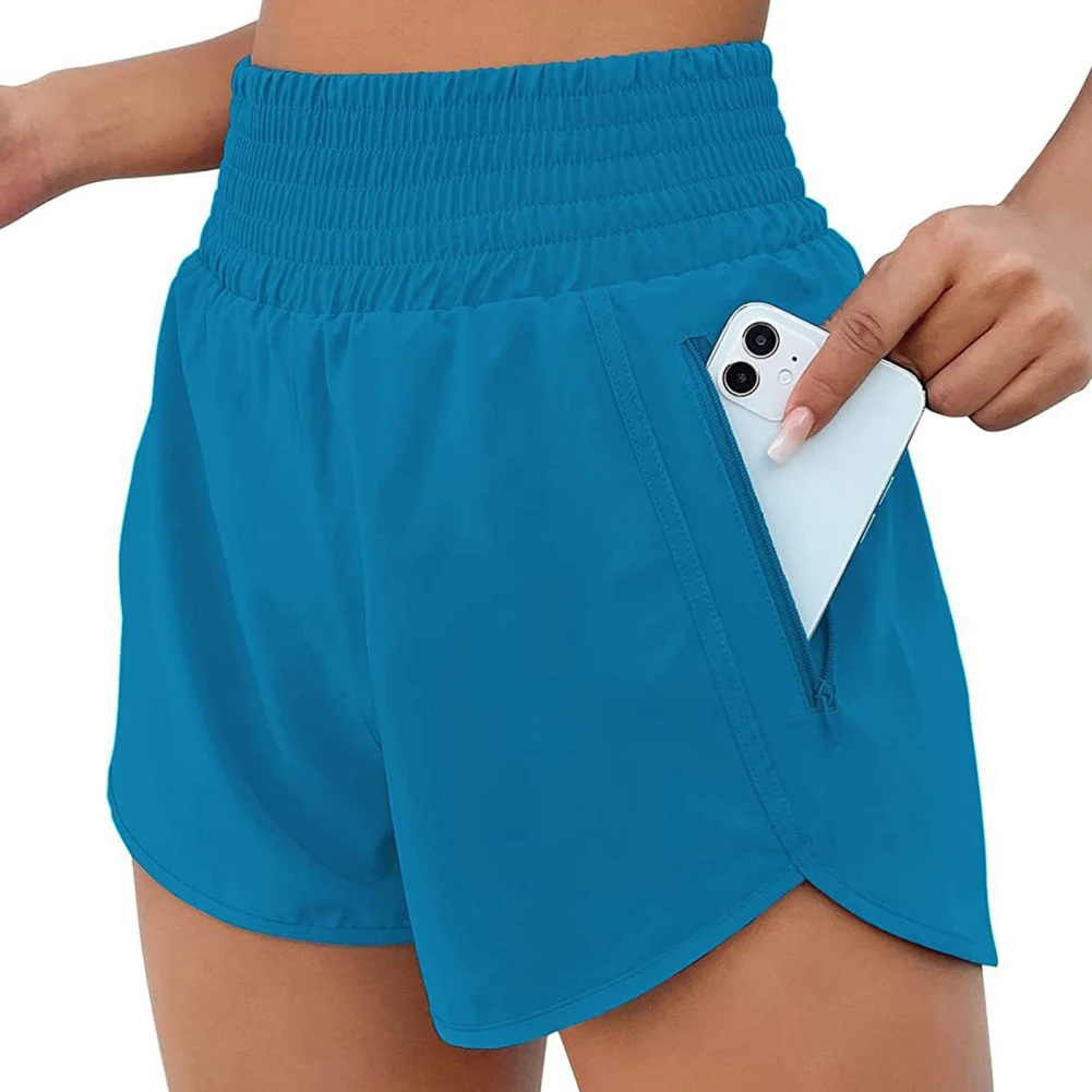 Shorts de treino elástico de secagem rápida para mulheres, shorts atléticos respiráveis, corrida e ioga, duas peças falsas, fitness