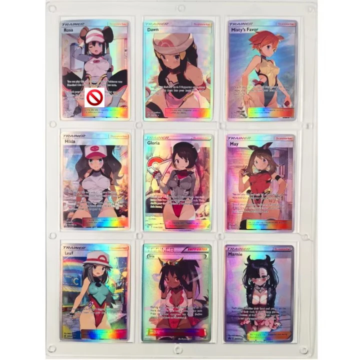 9Pcs/set Diy PTCG Trainer Misty Dawn Marnie ACG Refraction Flash Card Self Made Classic Game Anime Collection Cards Gift Toys