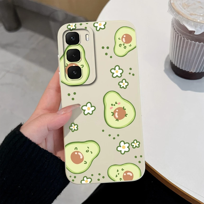 Cute Cartoon Avocado Pattern Slim Liquid Silicone Shockproof Protective Soft Back Phone Case