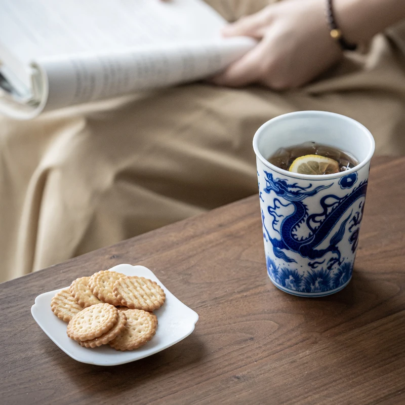 CHANSHOVA 260ml Chinese Retro Style Blue and white dragon and phoenix pattern Ceramic Teacup Porcelain Coffee cup Ceramic cups