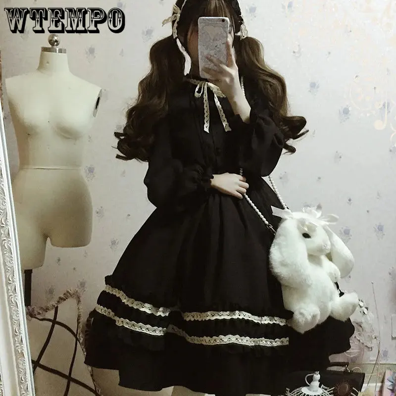 

WTEMPO 2023 Harajuku Japanese Kawaii Sweet Lolita Dresses Vintage Retro Party Female Robe Bowknot Cute Cosplay Dress Wholesale