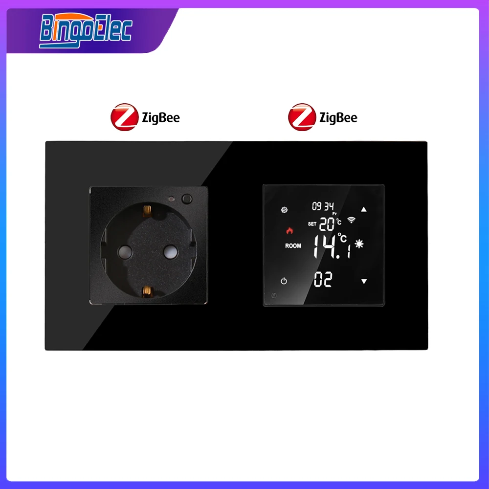 Bingoelec ZigBee EU ซ็อกเก็ตและ Thermostat สำหรับน้ำ/ไฟฟ้าเครื่องทำความร้อนแก๊สน้ำ Bolier สมาร์ทอุณหภูมิ Tuya Alexa 1