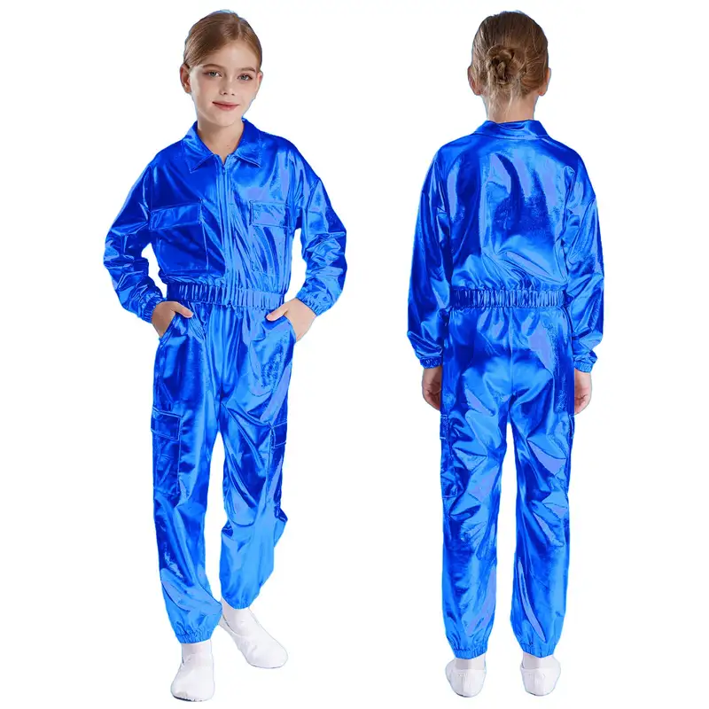 Kids Boys Girls Jazz Hip-Hop Street Dance Performance Costume Metallic Shiny Long Sleeve Athletic Jacket Coat with Pants Outfits - Image 13