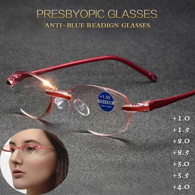 

Reading glasses +1.0 To +4.0 Magnifier Anti Blue Light Presbyopia Eyeswear Reading Glasses Memory Hyperopia Frameless Rimless