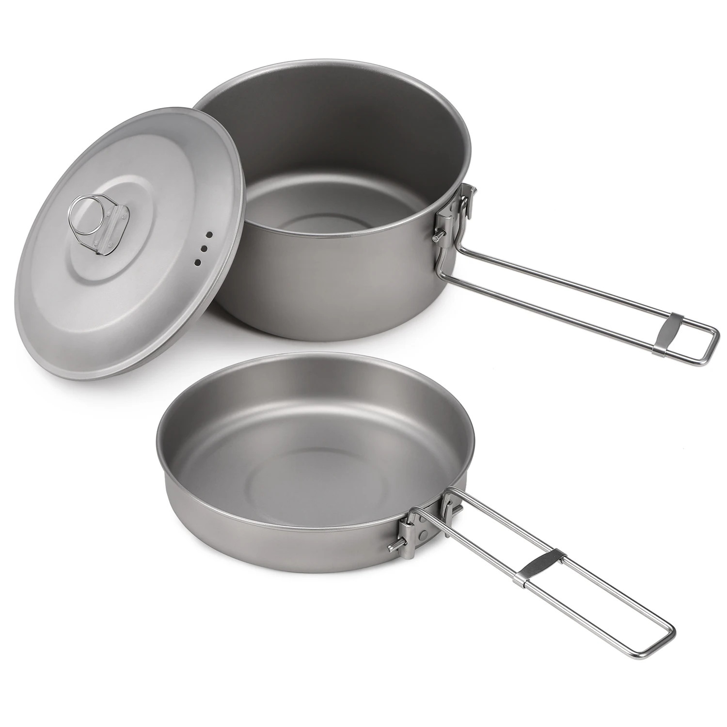 Titanium Camping Cookware Set With Lid And Foldable Handles_voghion.com