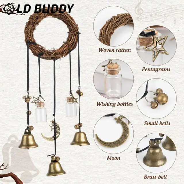 Rattan Strong Mysterious Witch Bell Handmade Multifunction Witch Door Decoration Wishing Wind Chimes Decorative Wall Durable