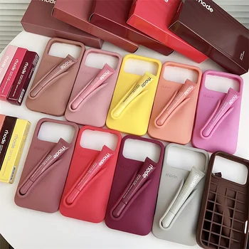 Lipstick Slot Holder Soft Silicone Case for iPhone 17 Air, 16E, 16, 15, 14, 13, 12, 11 Pro Max Plus – Shockproof Solid Color Phone Cover with Lip Balm Holder