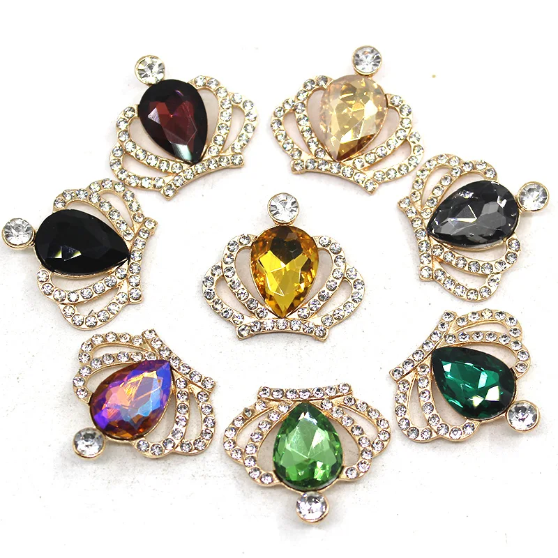 New 5pc Alloy Flatback Gold Princess Crown AB Color Crystal Rhinestone Decor Wedding Birthday Party DIY Diamante Scrapbooking