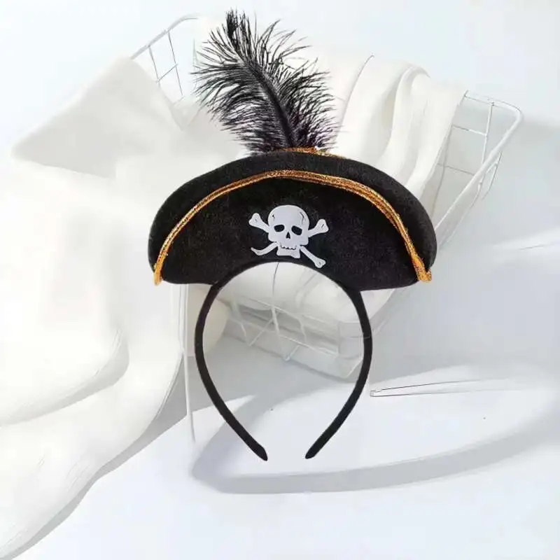 Pirate Skull Hat Hairband Halloween Captain Cap Headband Role Playing Cosplay Costume Accessories Prop Kid Birthday Party Decor