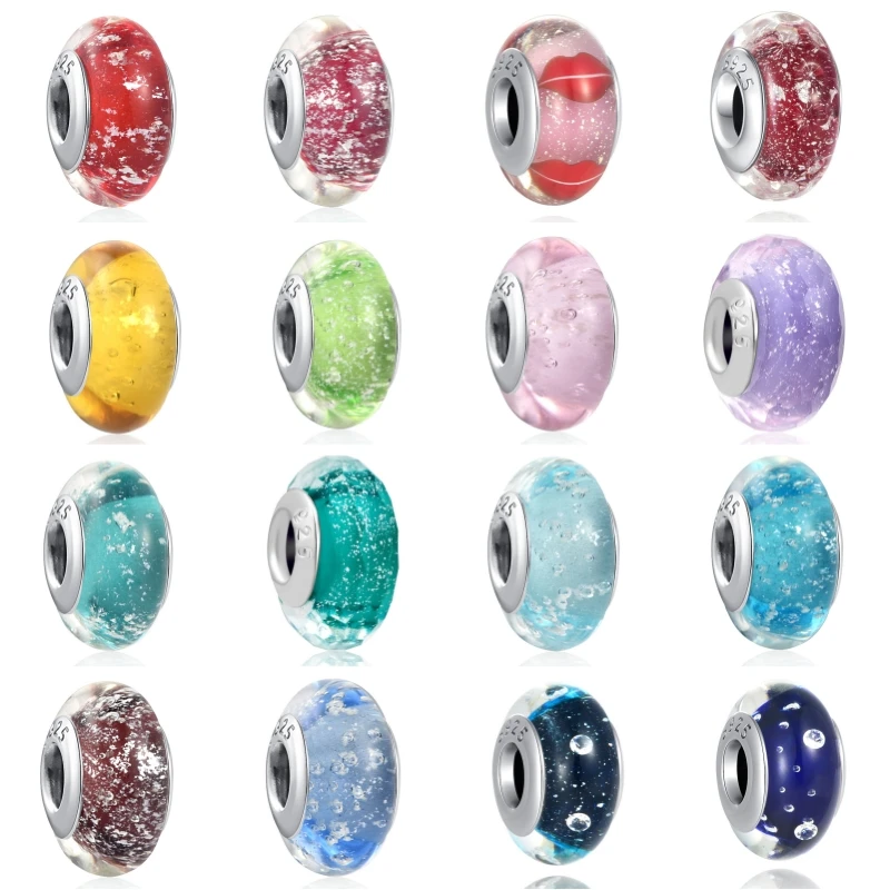 2024 New 925 Sterling Silver Plated Luminous Glass Charm Bule Merano Rainbow Bead Fit Original Pandora Bracelet Jewelry Clip