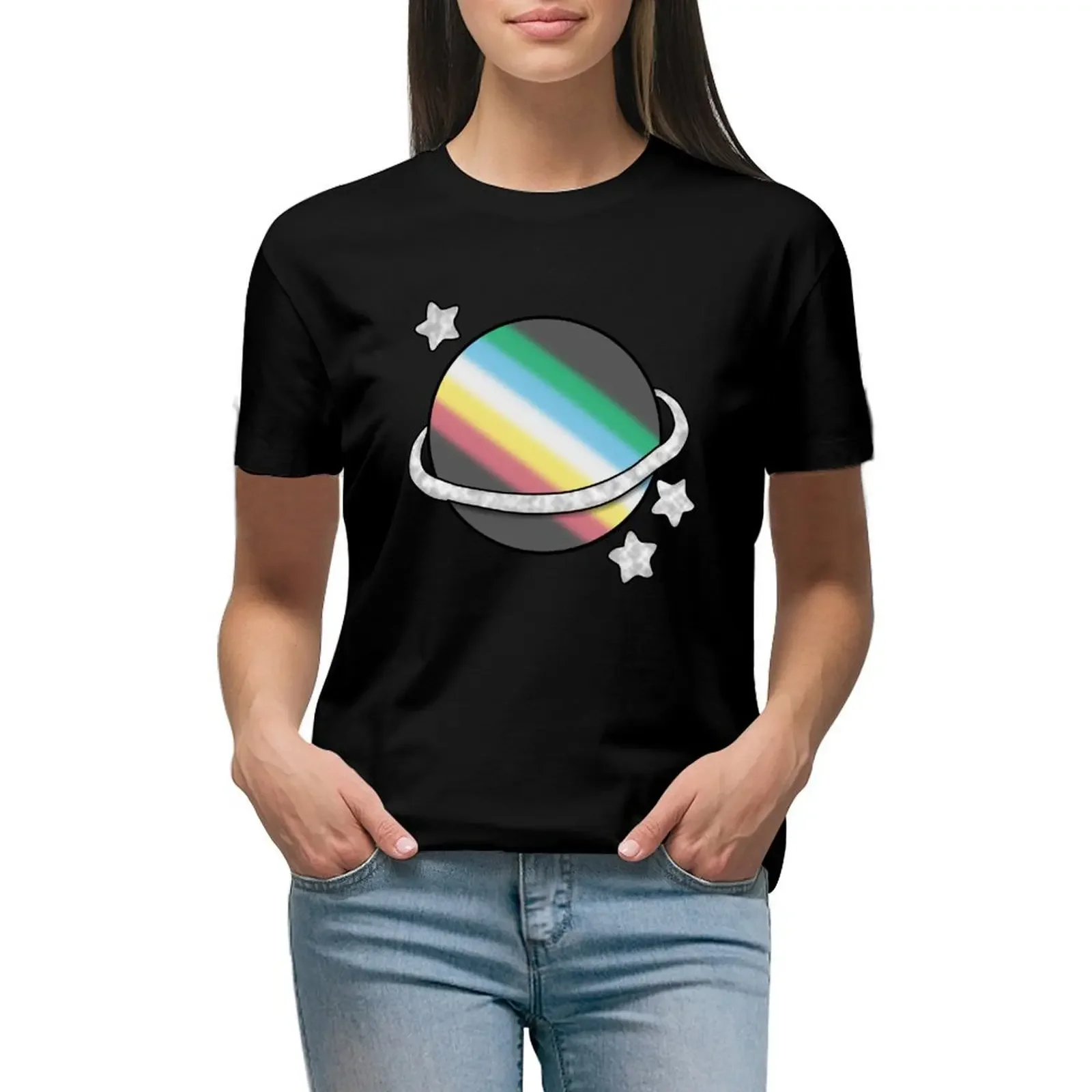 

Disability pride flag planet T-shirt cute clothes summer tops tees Women t-shirts