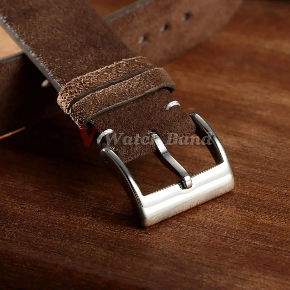 Premium Vintage Suede Cowhide Watch Strap in Blue Brown – Sporty & Stylish Replacement Watchband Accessory