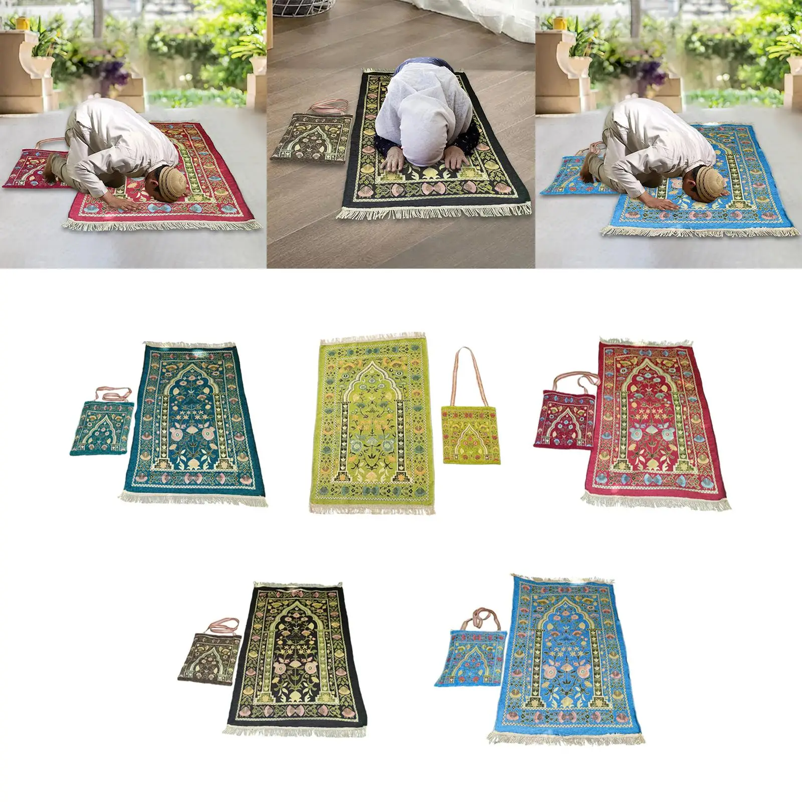 Prayer Rug with Carrying Bag Travel Rug Traditional 70cmx110cm Elegant Portable Area Rugs for Bedroom Travel Home Bar Gifts