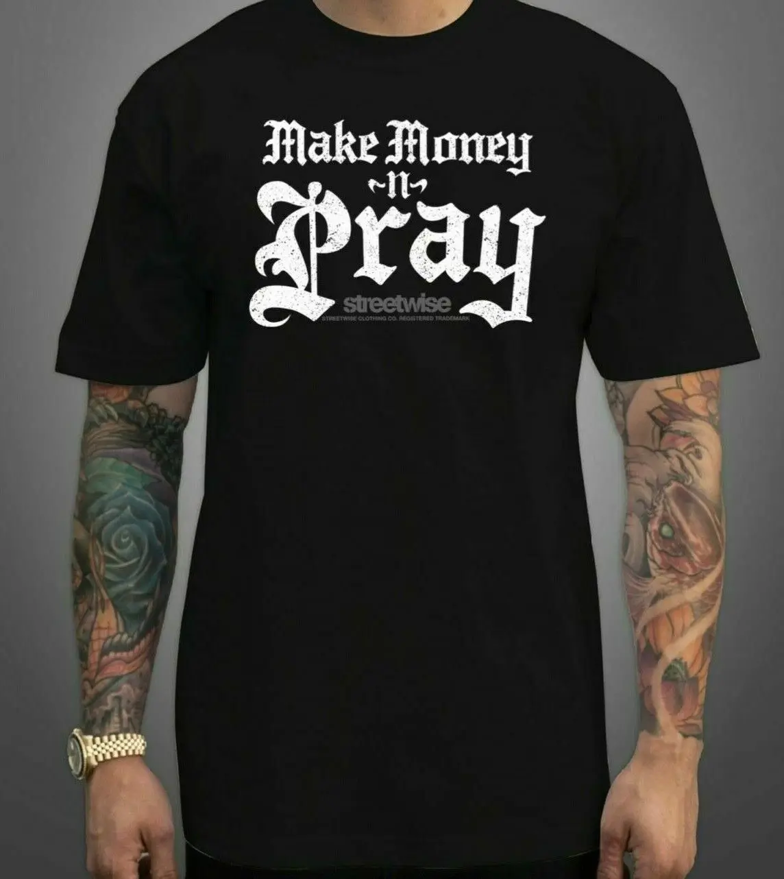 Streetwise Money & Pray T-Shirt Urban Streetwear Adult Men's Tee Black New