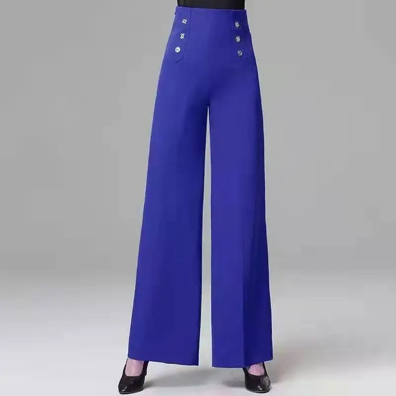 Spring and Autumn Women's Button Solid Dance Modern High Waist Latin National Standard Practice Fashion Casual Elegant Pants
