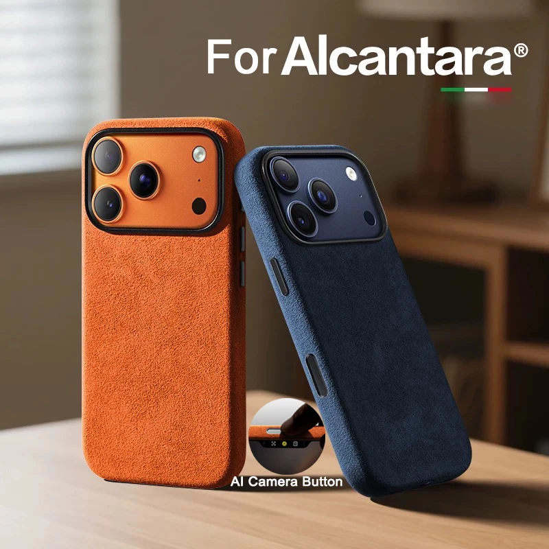 Real Italian Imported for Alcantara Magnetic Case for iPhone 17 Pro Max 17Pro with MagSafe Case Smart Button Protective Cover 2