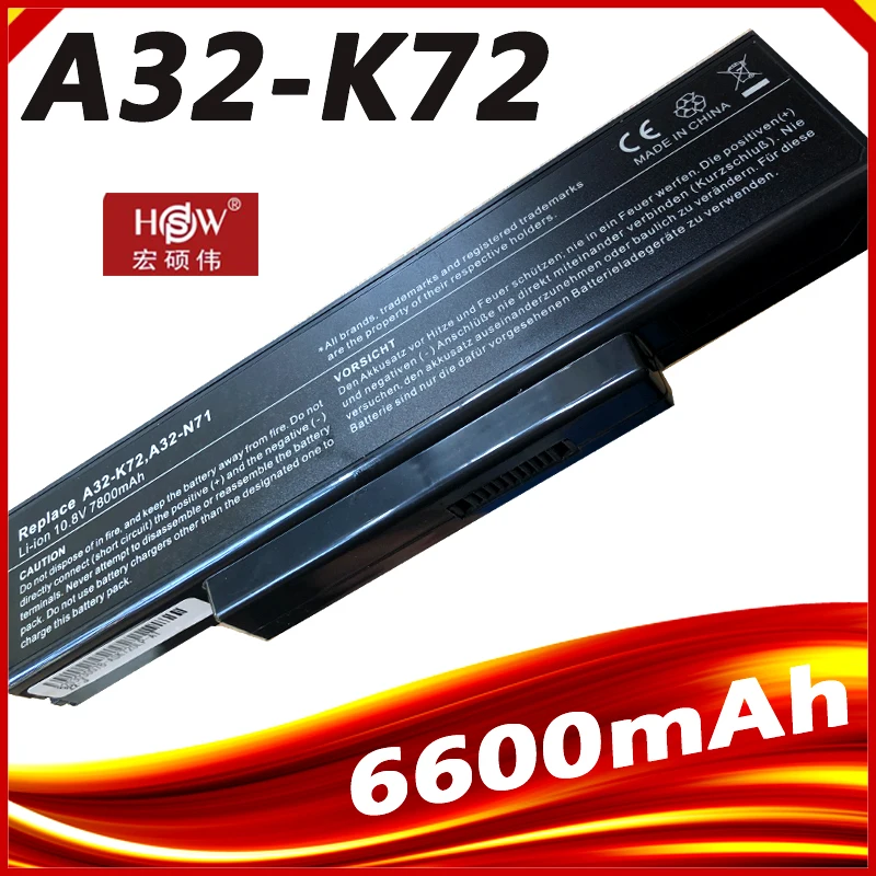 6600mAh bateria para Asus A32-K72 A32-N71 K72DR