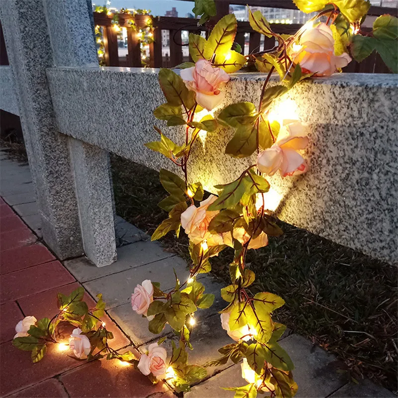 LED String Lights Artificial Vine Solar Rose Flower Leaf Christmas Garland Fairy Lights for Valentine's Day Wedding Party - AliExpress