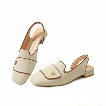 Women's Fashion Square Toe Mules, Metal Buckle Design Low Heel Pumps, Comfortable Commuting and Daily Casual Shoes. 1
