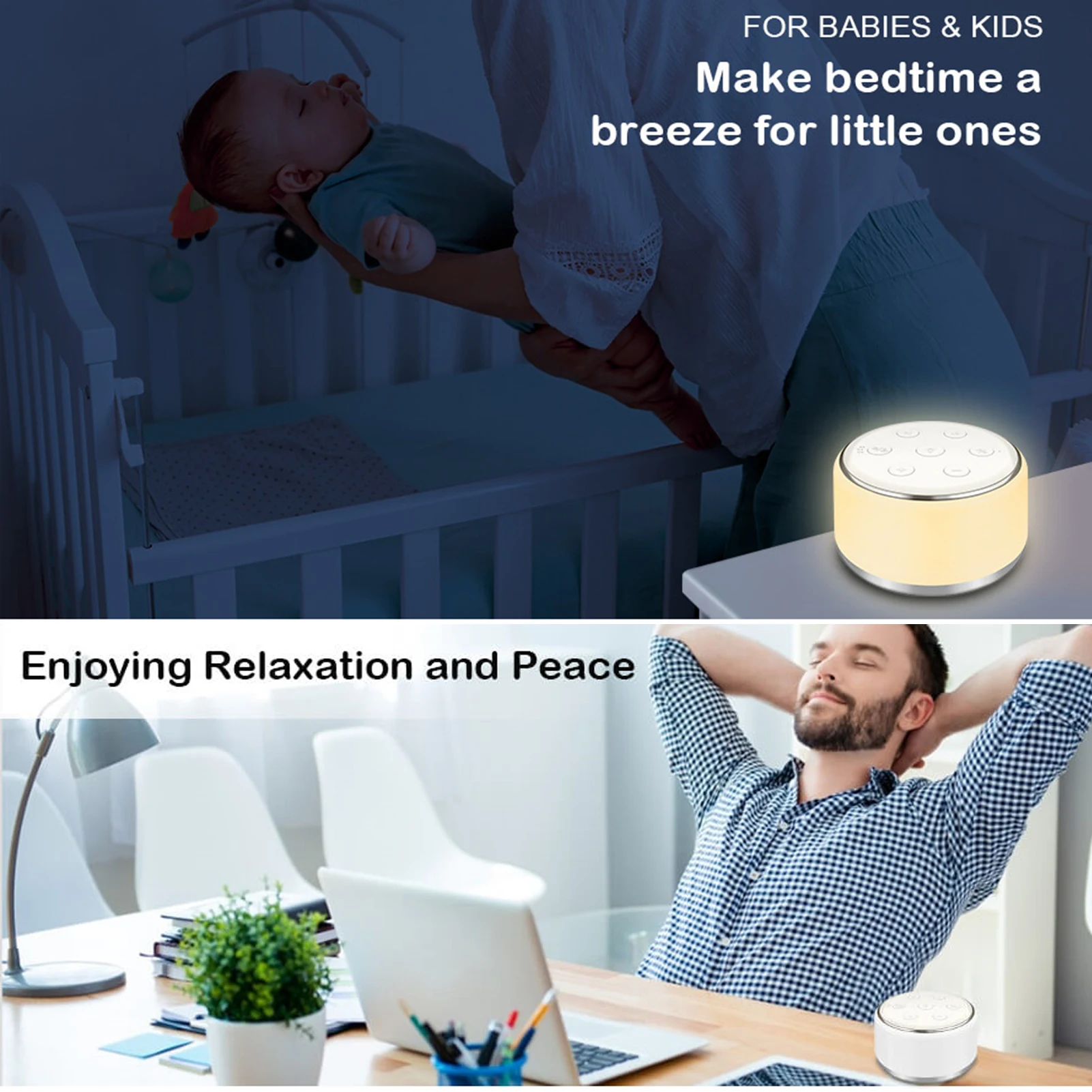 White Noise Machine Desktop Sleep Sound Machine for Baby Sleep Soother 7 Colors Night Lights 34 Soothing Sounds and Timer