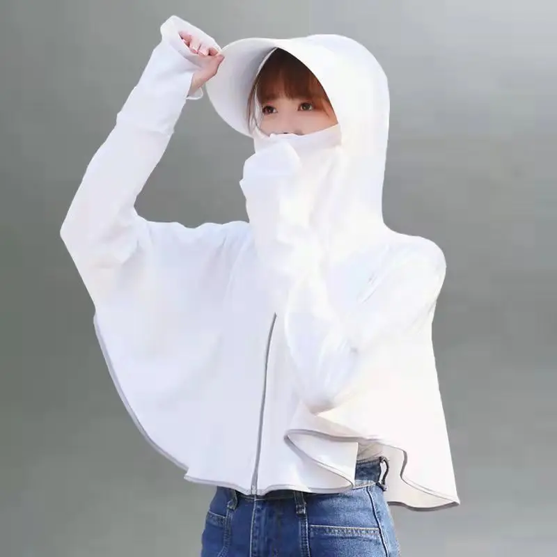 Ladies Hiking Camping Sun Protection Jacket Women Large Size Outdoor Windbreaker Loose UV Protection Ice Silk Sunshade Hat Women