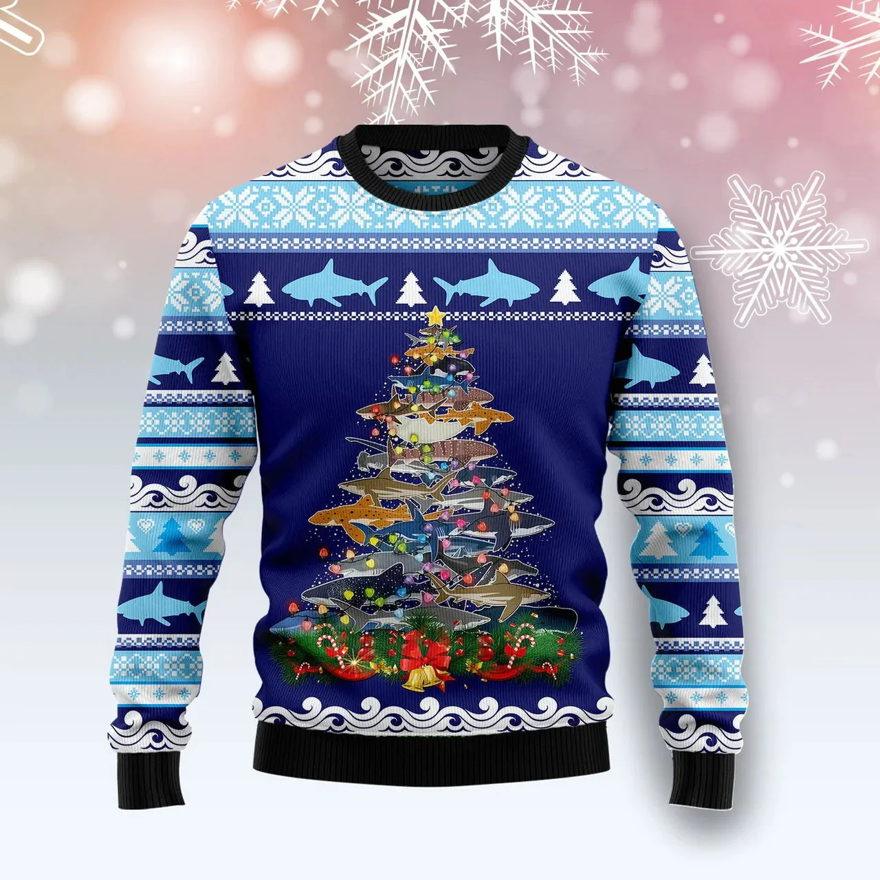 

PLstar Cosmos Lights Christmas Tree Santa Shark 3D Print Fashion Men's Ugly Sweater Autumn Unisex Casual Knitwear Sweater ZZM15
