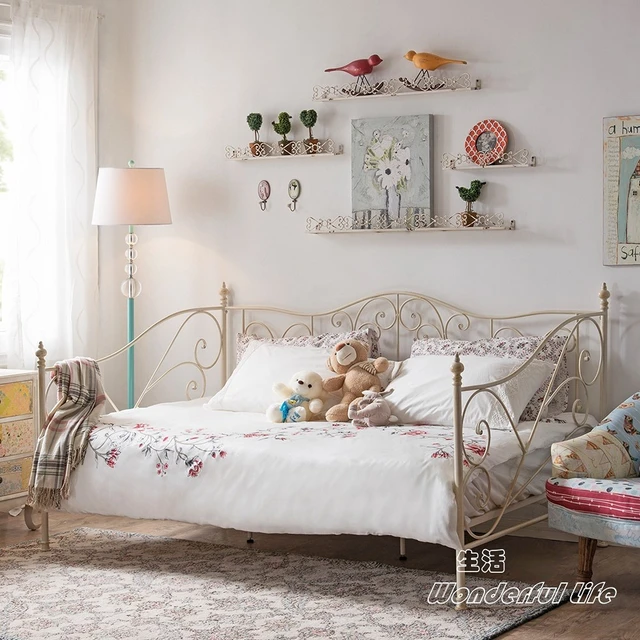 Lit double usage en métal de style français, lit en fer forgé blanc, vieux  canapé-lit de loisirs pour enfants - AliExpress