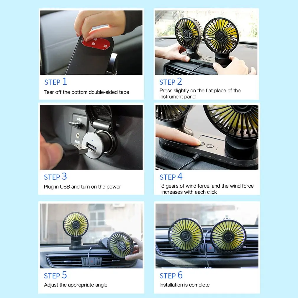 180 Degree All-Round Adjustable Car Auto Air Cooling Dual Head Fan Low Noise Car Auto Cooler Air Fan Accessories