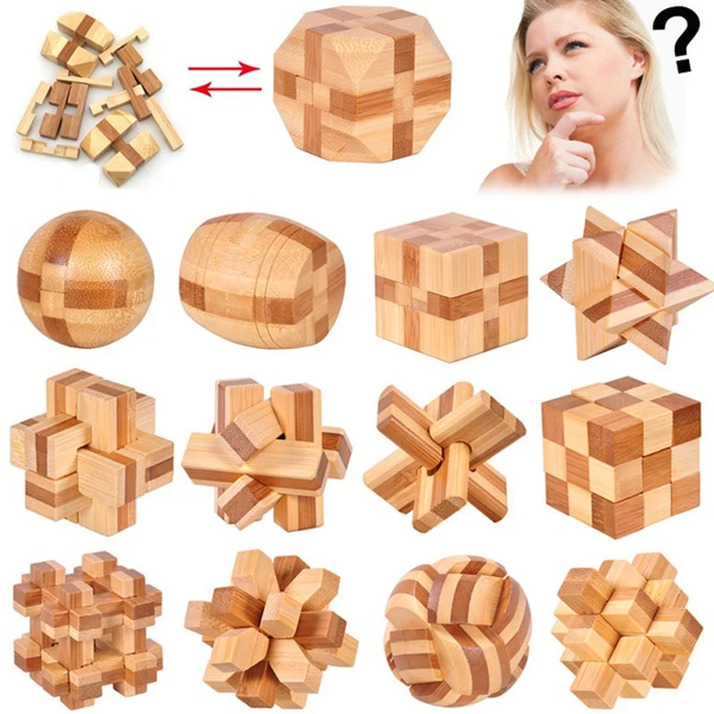 Wooden Kong Ming Lock Lu Ban Lock IQ Brain Teaser Educational Toy for Kids Children 3D Puzzles Game Unlock Toys Adult Wood Toys 2