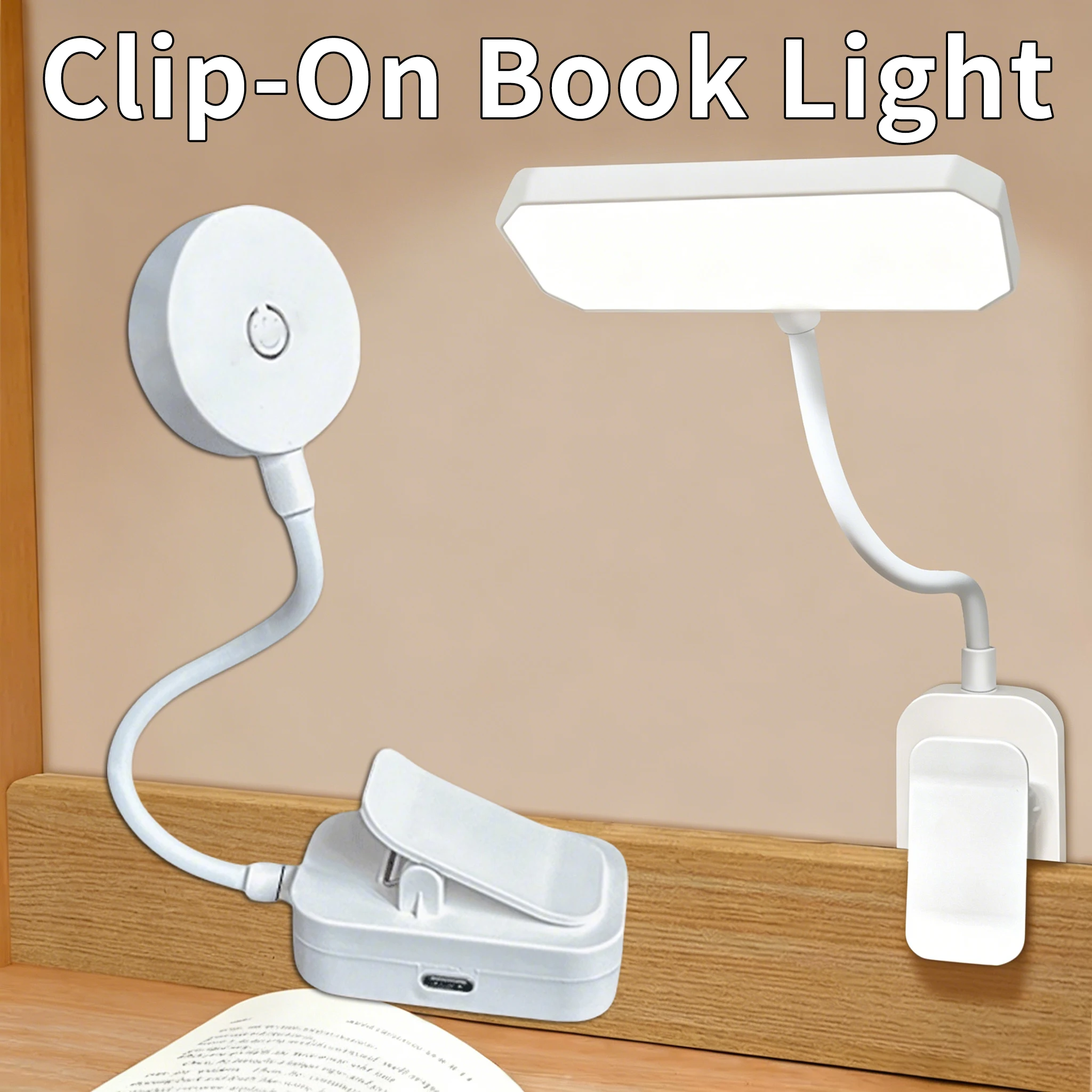 Rechargeable LED Book Lamp Night Light Adjustable Brightness Clip-On Study Reading Light Travel Bedroom Reading Bedside Lamps