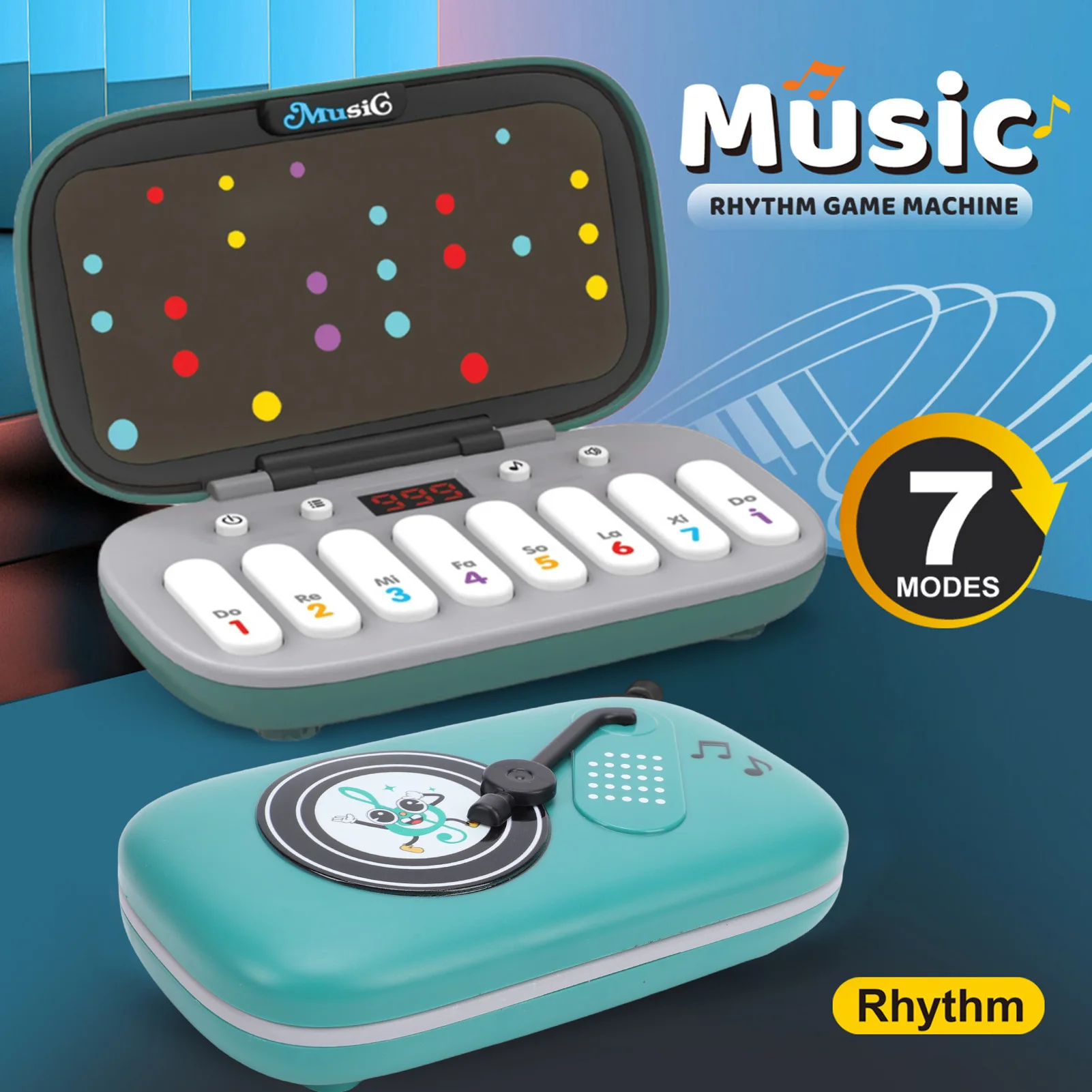 Teclado eletrônico portátil mini piano digital com 7 modos de ritmo musical para prática de velocidade manual interação pai-filho