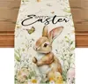 Easter Bunny Butterfly Eggs Flowers Linen Table Runner Holiday Party Decor Spring Kitchen Dining Table Runner Easter Decorations 1