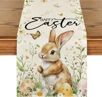 Easter Bunny Butterfly Eggs Flowers Linen Table Runner Holiday Party Decor Spring Kitchen Dining Table Runner Easter Decorations 1