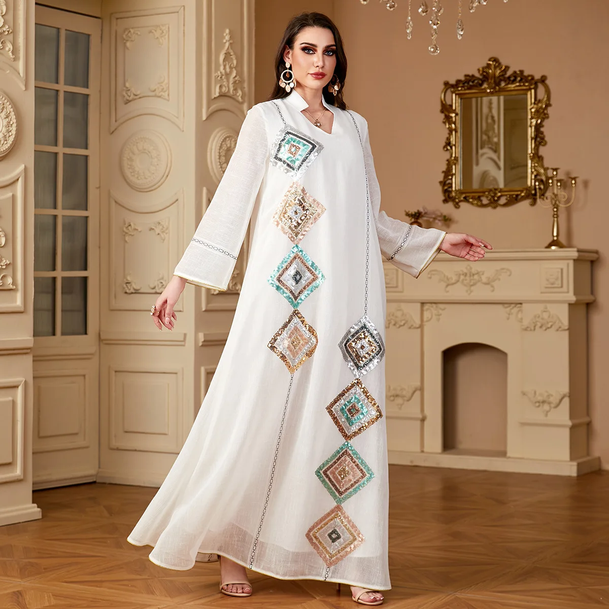 2025 عباية نسائية إسلامية بأكمام طويلة ترتر فستان...