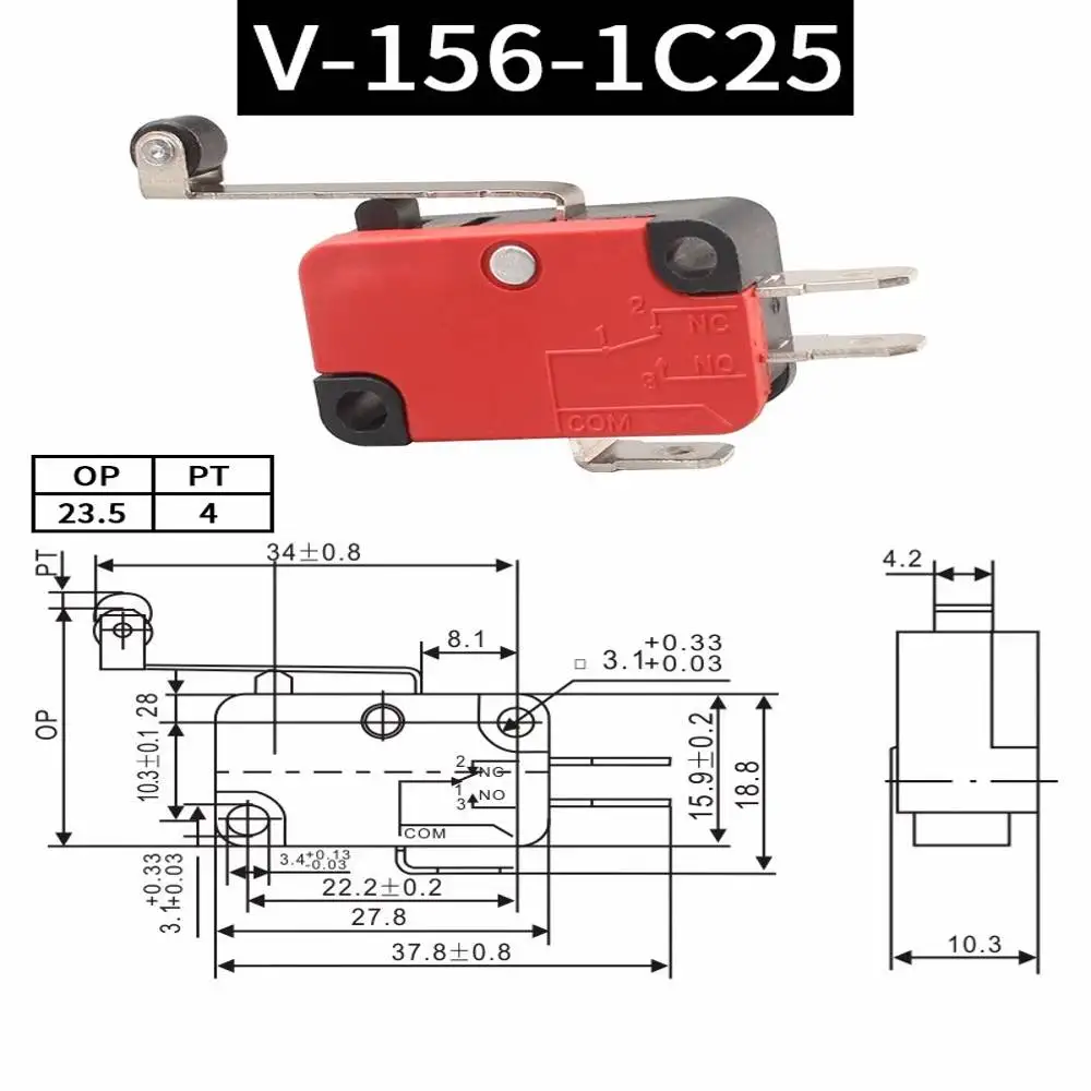 1NO1NC, Lever Roller, V-15, V-152, V-153, V-154, V-155, 15A, 250V, 50Pcs