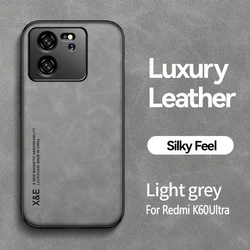 Deluxe Leather Smartphone Case with Metal Plate Car Mount Support for Mi 13T Pro (Light Gray)