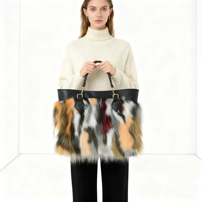 Luxury Female Leopard big Design Plush Underarm Bag for Women Winter Faux Furry Shoulder Bags Female Furry Dinner Purse Handbags