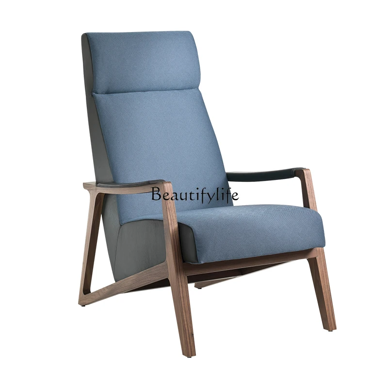 

New Chinese Style Solid Wood Single Sofa High Backrest Recliner Nordic Living Room Leather Lounge Chair