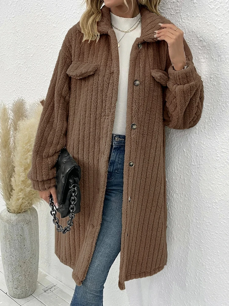

Jackets Women New Fashion Korean Version Fur Lapel Coat Solid Color Women's Clothing Long Top Especially Women Autumn Winter
