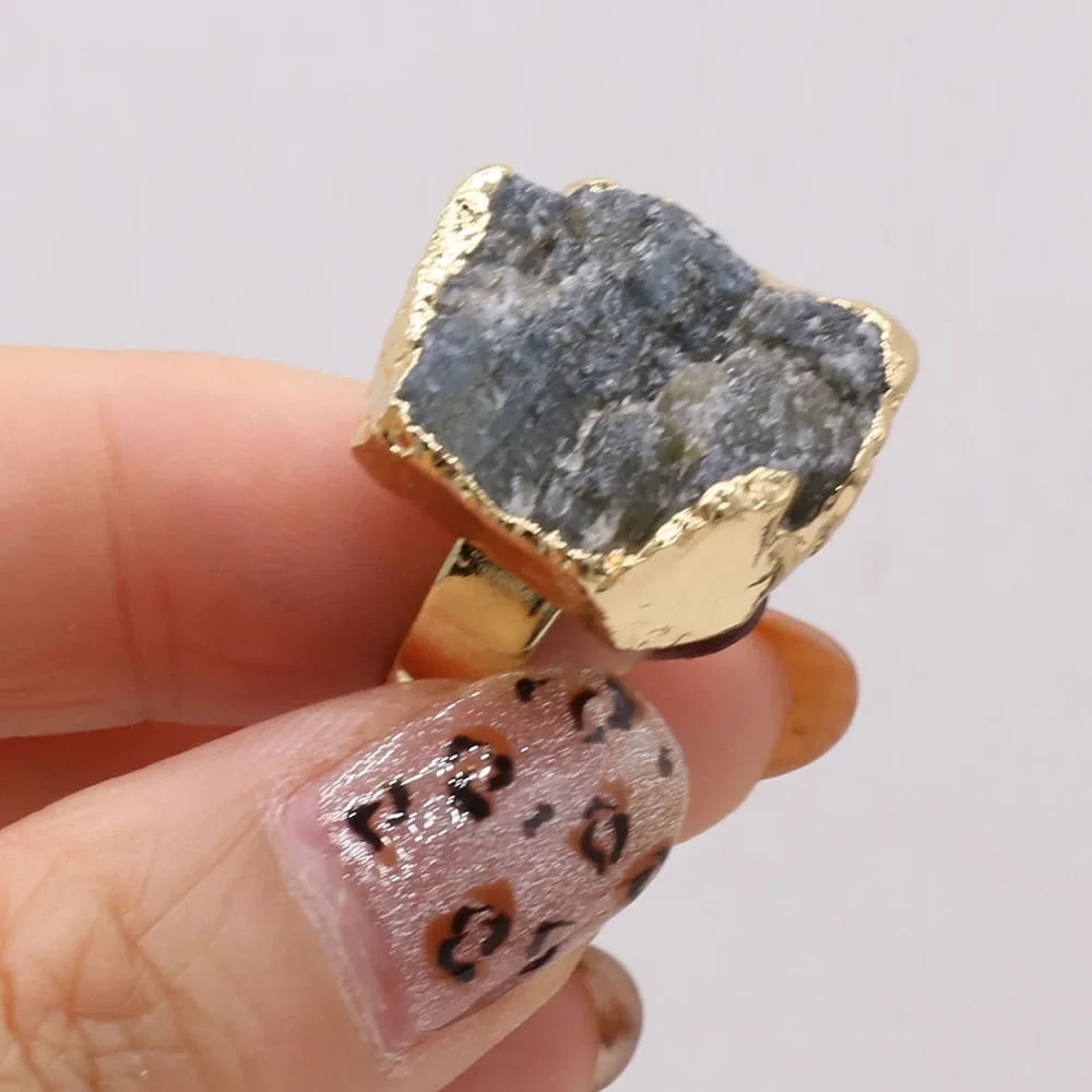 1 Pc Boho Exclusive Natural Stone Irregular Druzy Ring Gold Color Druzy Open Finger Rings for Women Party Jewelry gold color rings,finger ring,gold color ring,opening ring,adjustable rings