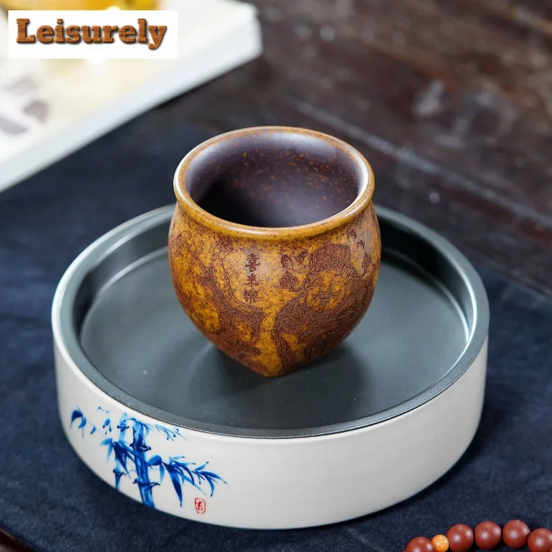 210ml Yixing Zisha Four Gods of Wealth Teacup Aesthetic Tea Bowl Single Cups Tea-tasting Smelling Cup Chazhan Master Cups Cha