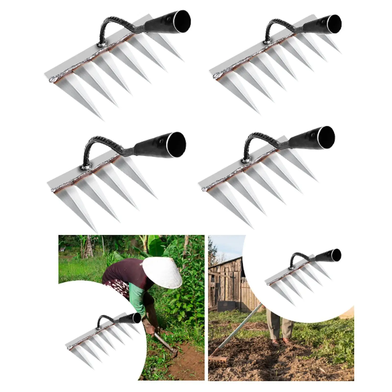 Garden Hand Rake Metal Weeding Rake for Loosening Tilling Soil Backyard