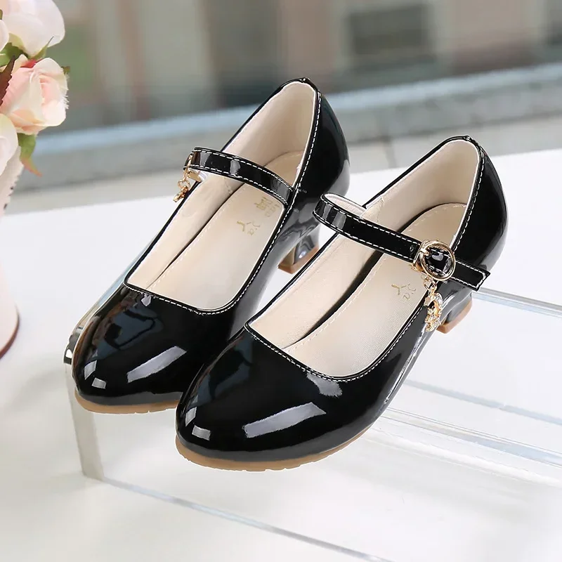 Children Girls Leather Shoes White Princess High Heel Shoes for Kids Girls Performance Dress Student Show Dance Sandals 28-41