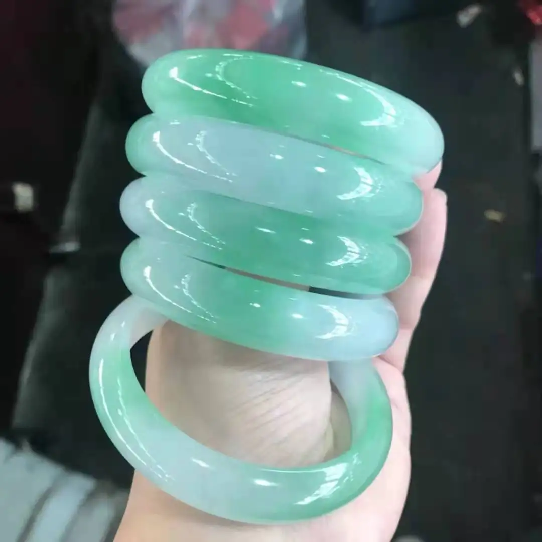 New Natural Original Ecological Pattern Floating Green Handcarved Jade Jewelry Jadeite 1pcs Bangles
