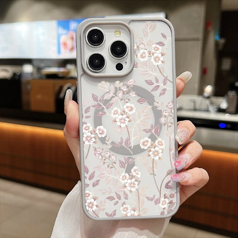 Elegant Purple White Floral Magnetic Clear Phone Case - Shockproof Hard Cover