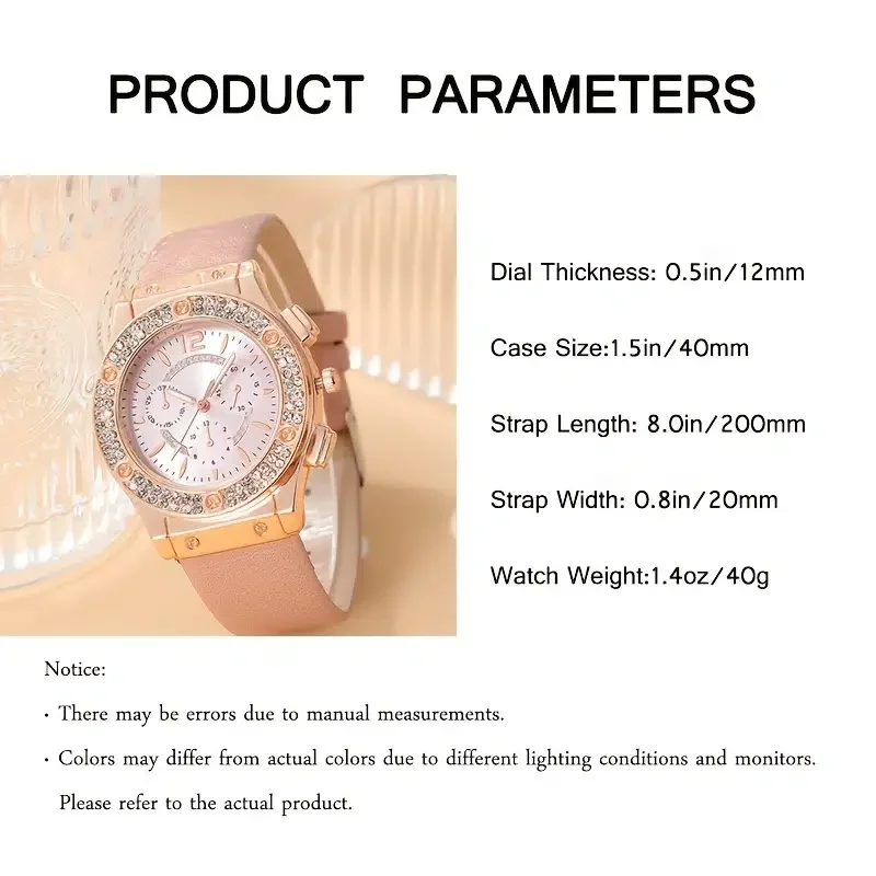 Elegant Women's Starry Diamond Dial Bracelet & Leather Band Watch Set