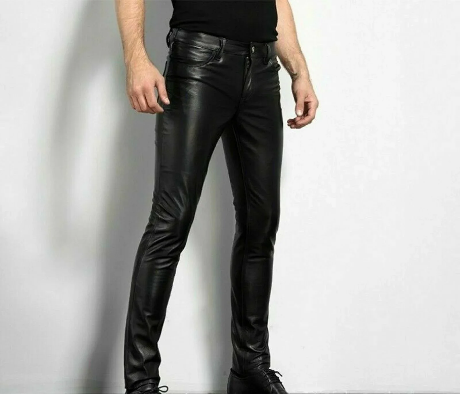 Spring Fashion Men's Fashion Rock Style PU Leather Pants Men's faux leather slim-fit motorcycle trousers 2