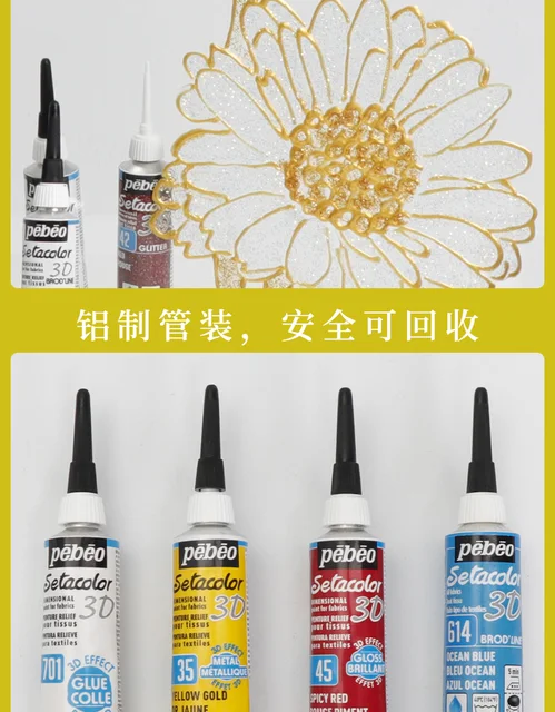 Pebeo Setacolor Vernice Per Tessuti 3D - Effetto Glitter Argento, 20 Ml, Per Decorazione Stoffa