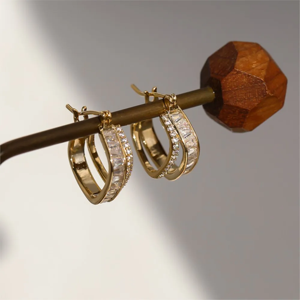 Elegant Artificial Zircon Inlaid Hoop Earring for Women Golden Trendy All-match & Exquisite Classic Huggies Jewelry Gifts