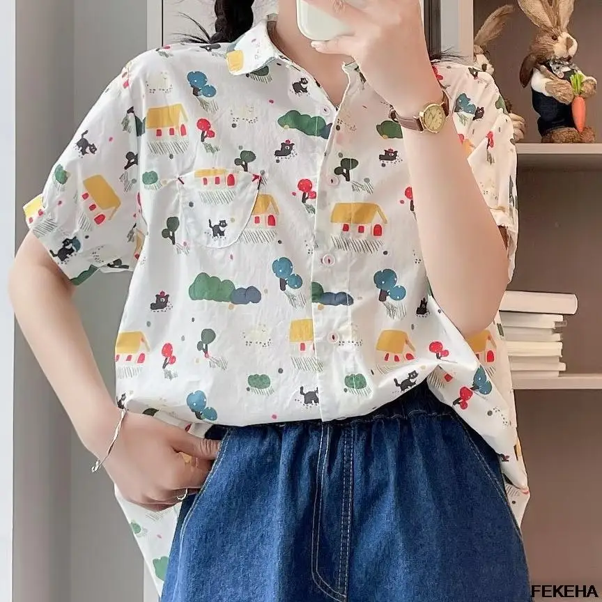 Summer Women Shirts Floral Printed Blouses Half Sleeve Casual Lady Tops Loose Female Clothes